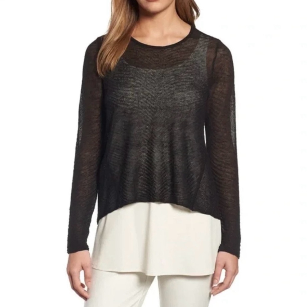 Eileen Fisher Hemp Blend High Low Trapeze Sweater Black XS | Minimalist chic
